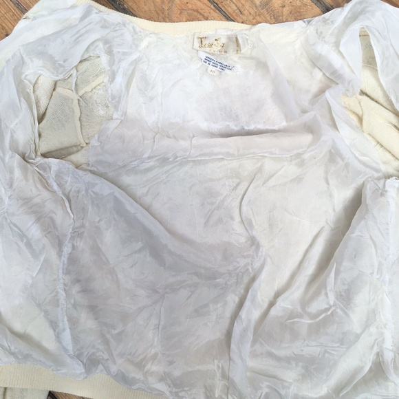 SOLD Jeri-Jo vtg 50s 60s beaded cardigan sweater lambswool angora floral ivory L - Picture 8 of 8